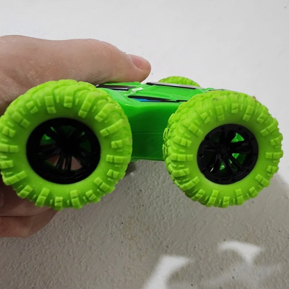 Green Friction Powered Double Sided Stunt Racing Car Toy with Rubber Tires